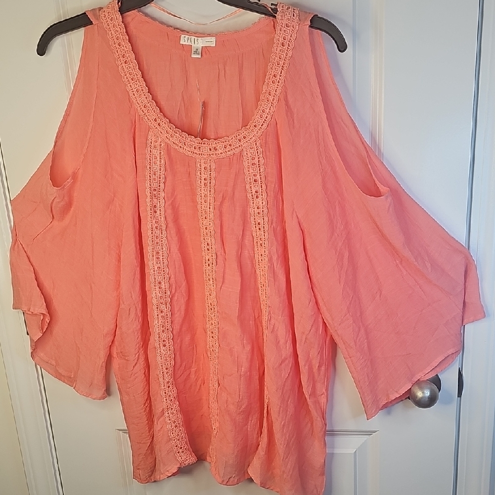 Spense Iris Coral Cold‎ Shoulder Blouse Size